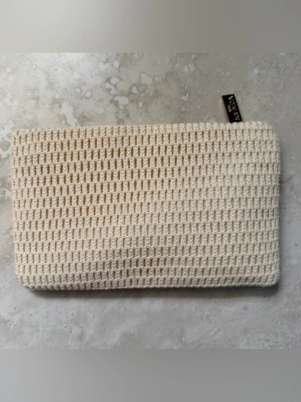 GUERLAIN Beige Woven Clutch with Gold Accent Abeille Royale 🐝
